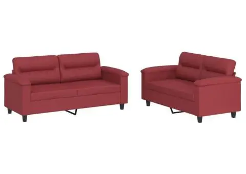 Set de canapele cu perne, 2 piese, roșu vin, piele ecologică - 2/5