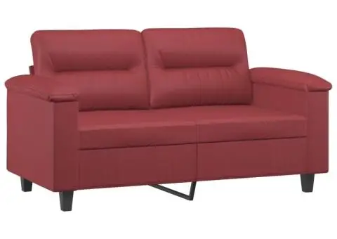 Set de canapele cu perne, 2 piese, roșu vin, piele ecologică - 3/5