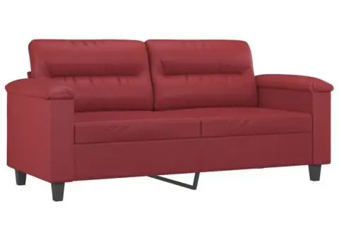 Set de canapele cu perne, 2 piese, roșu vin, piele ecologică - 4/5