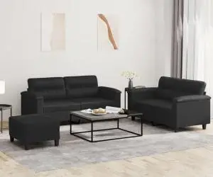 vidaXL Set de canapele cu perne, 3 piese, negru, piele ecologică