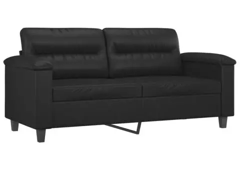 Set de canapele cu perne, 3 piese, negru, piele ecologică - 4/5