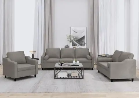 Set de canapele cu perne, 3 piese, gri taupe, textil - 1/5