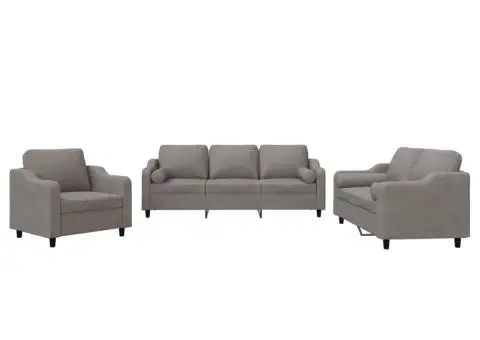 Set de canapele cu perne, 3 piese, gri taupe, textil - 2/5