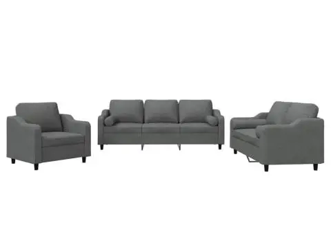 Set de canapele cu perne, 3 piese, gri închis, textil - 2/5