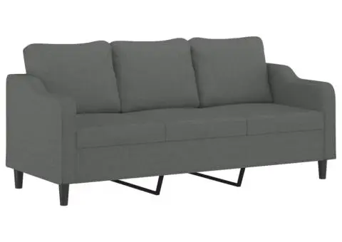 Set de canapele cu perne, 3 piese, gri închis, textil - 5/5