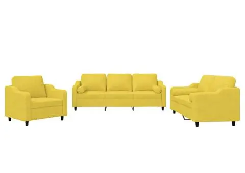 Set de canapele cu perne, 3 piese, galben deschis, textil - 2/5