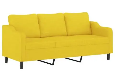 Set de canapele cu perne, 3 piese, galben deschis, textil - 5/5