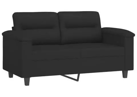 Set de canapele cu perne, 3 piese, negru, microfibră - 3/5