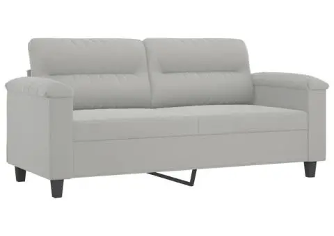 Set de canapele cu perne, 3 piese, gri deschis, microfibră - 4/5