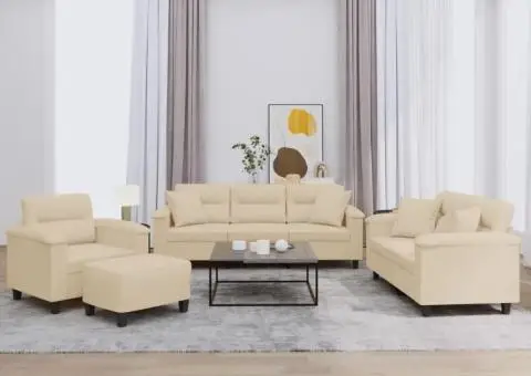 Set de canapele cu perne, 4 piese, crem, microfibră - 1/5