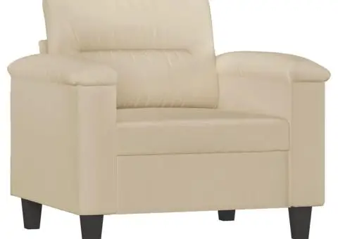 Set de canapele cu perne, 4 piese, crem, microfibră - 3/5