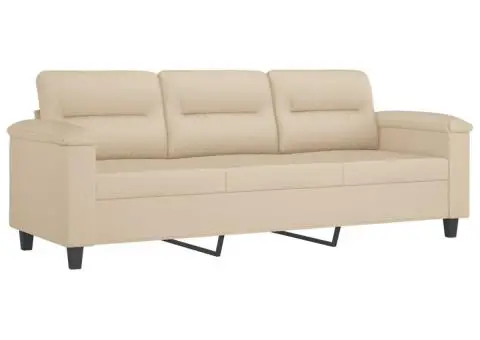 Set de canapele cu perne, 4 piese, crem, microfibră - 5/5