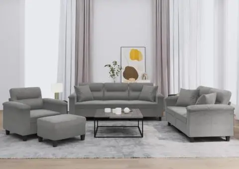 Set de canapele cu perne, 4 piese, gri închis, microfibră - 1/5