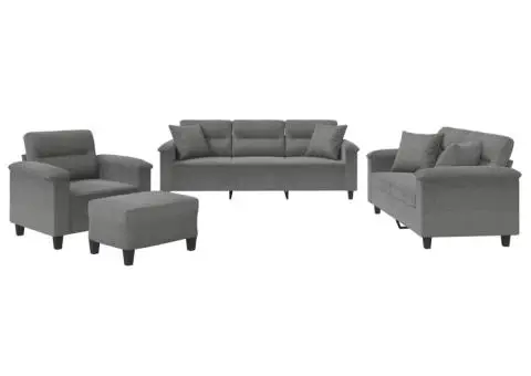 Set de canapele cu perne, 4 piese, gri închis, microfibră - 2/5