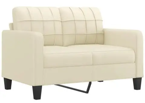 Set de canapele cu perne, 3 piese, crem, piele ecologică - 3/5