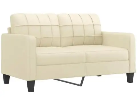 Set de canapele cu perne, 3 piese, crem, piele ecologică - 4/5