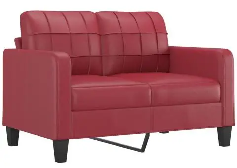 Set de canapele cu perne, 3 piese, roșu vin, piele ecologică - 3/5