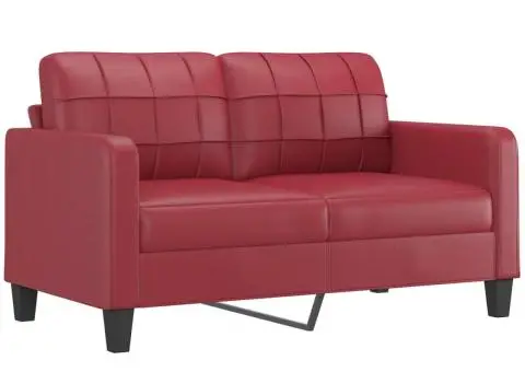 Set de canapele cu perne, 3 piese, roșu vin, piele ecologică - 4/5