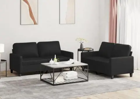 Set de canapele cu perne, 2 piese, negru, piele ecologică - 1/5