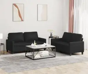 vidaXL Set de canapele cu perne, 2 piese, negru, piele ecologică