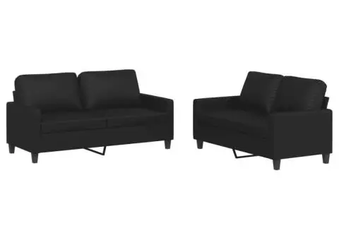 Set de canapele cu perne, 2 piese, negru, piele ecologică - 2/5