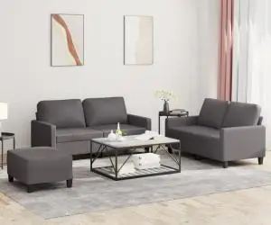 vidaXL Set de canapele cu perne, 3 piese, gri, piele ecologică