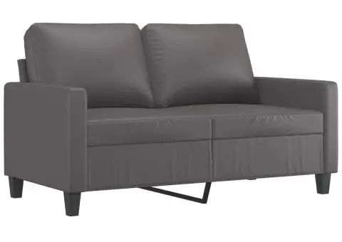 Set de canapele cu perne, 3 piese, gri, piele ecologică - 3/5