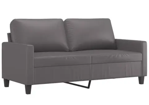 Set de canapele cu perne, 3 piese, gri, piele ecologică - 4/5