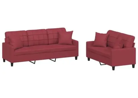 Set de canapele cu perne, 2 piese, roșu vin, piele ecologică - 2/5