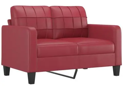 Set de canapele cu perne, 2 piese, roșu vin, piele ecologică - 3/5