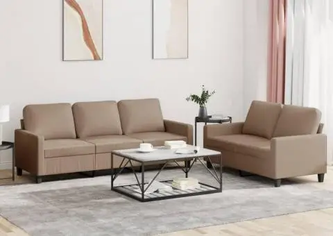 Set de canapele cu perne, 2 piese, cappuccino, piele ecologică - 1/5