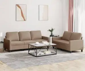 vidaXL Set de canapele cu perne, 2 piese, cappuccino, piele ecologică