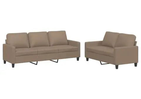 Set de canapele cu perne, 2 piese, cappuccino, piele ecologică - 2/5