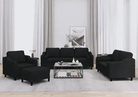 Set de canapele cu perne, 4 piese, negru, material textil - 1/5