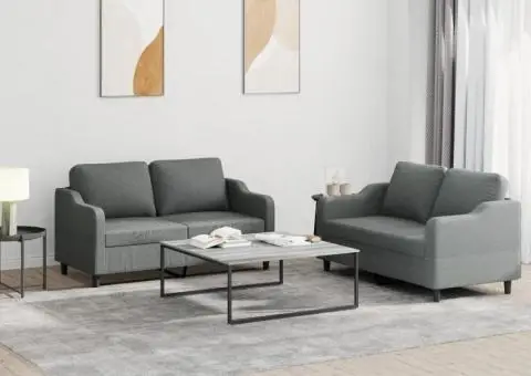 Set de canapele cu perne, 2 piese, gri închis, textil - 1/5