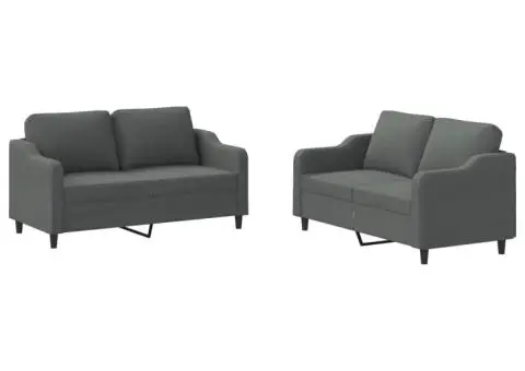 Set de canapele cu perne, 2 piese, gri închis, textil - 2/5