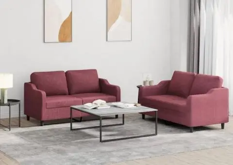 Set canapea cu perne, 2 piese, roșu vin, material textil - 1/5