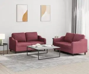 vidaXL Set canapea cu perne, 2 piese, roșu vin, material textil