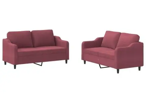 Set canapea cu perne, 2 piese, roșu vin, material textil - 2/5