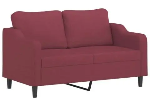 Set canapea cu perne, 2 piese, roșu vin, material textil - 4/5