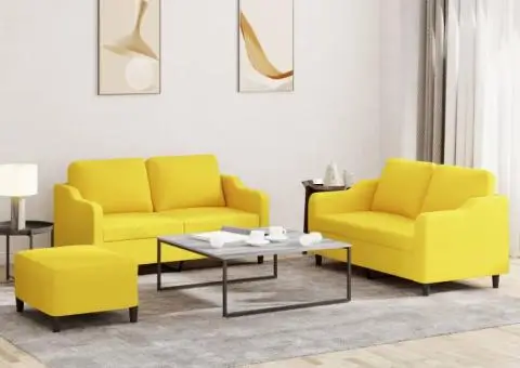 Set de canapele cu perne, 3 piese, galben deschis, textil - 1/5