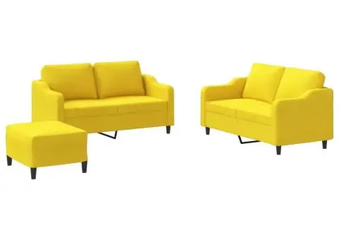 Set de canapele cu perne, 3 piese, galben deschis, textil - 2/5