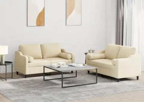 Set de canapele cu perne, 2 piese, crem, material textil - 1/5