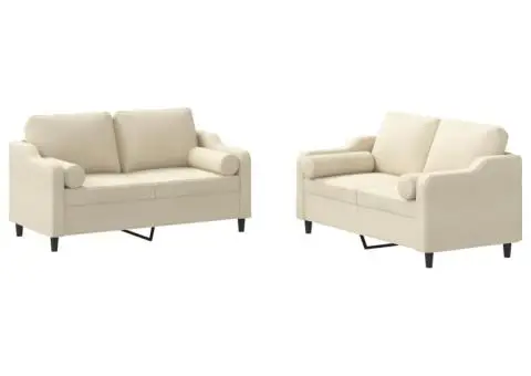 Set de canapele cu perne, 2 piese, crem, material textil - 2/5