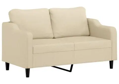 Set de canapele cu perne, 2 piese, crem, material textil - 4/5