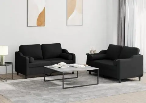 Set de canapele cu perne, 2 piese, negru, material textil - 1/5