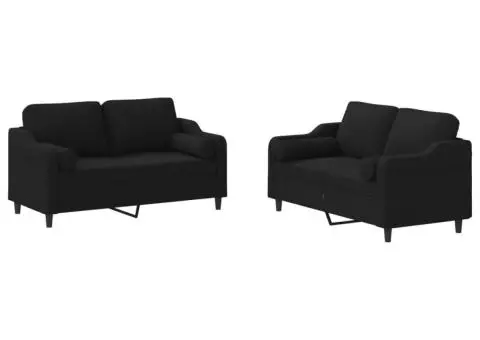 Set de canapele cu perne, 2 piese, negru, material textil - 2/5