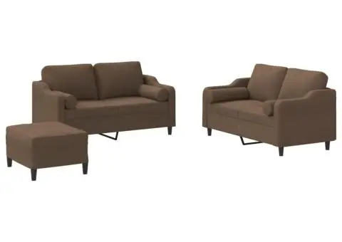 Set de canapele cu perne, 3 piese, maro, textil - 2/5