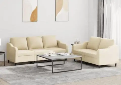 Set de canapele cu perne, 2 piese, crem, textil - 1/5