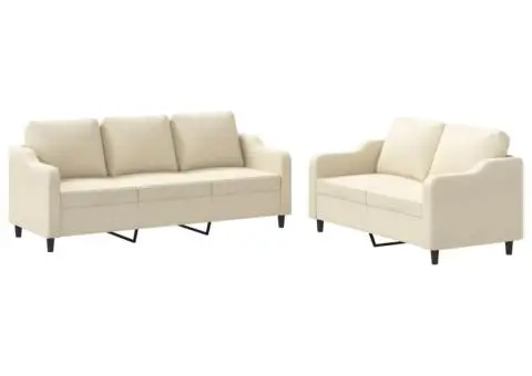 Set de canapele cu perne, 2 piese, crem, textil - 2/5